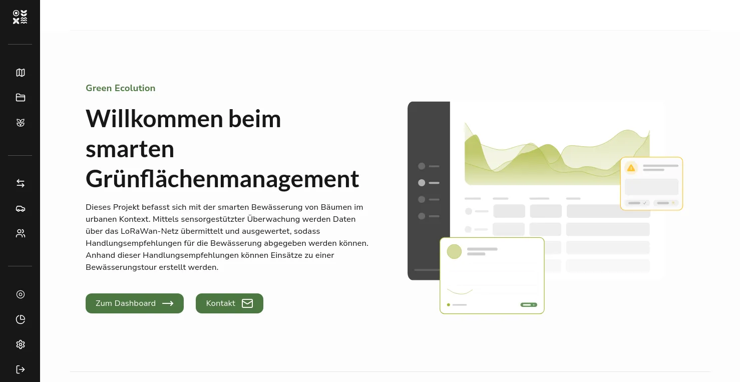 Green Ecolution Demo, Dashboard mit Kartenansicht und Sensordaten